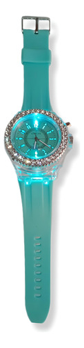 Reloj Unisex Luminoso Geneva C/diamantes Y Correa Silicona