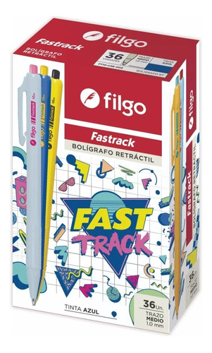 Boligrafo Lapicera Filgo Fastrack Tinta Azul 1mm Tubo X36u