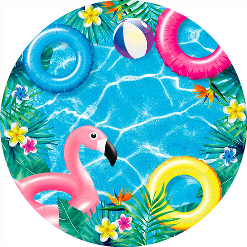 Painel De Festa - Pool Party Boias Tropical - 1,50 X 1,50