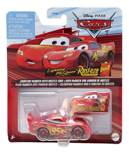 Cars - Rayo Mcqueen Con Cartel De Rusteze - Metal - Mattel -