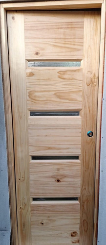Puerta De Pino 90x200 Cm Con Vidrios Blc Maderas Ext/int