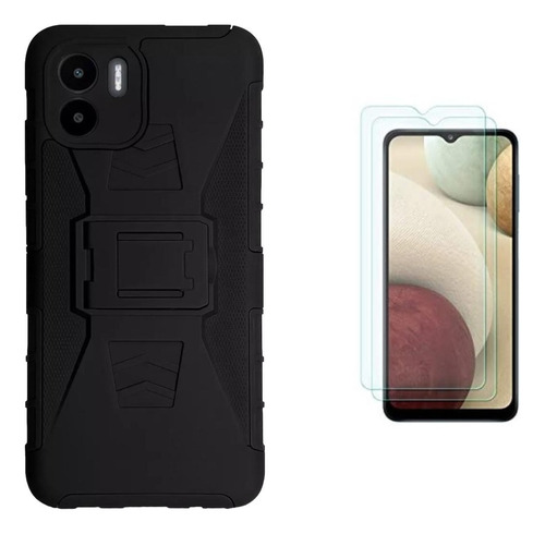 2 Micas + 1 Funda Uso Rudo + Clip Para Xiaomi Redmi A2 2023