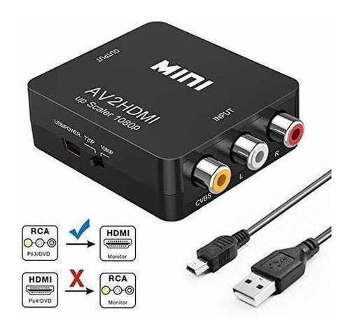 Convertidor Rca A Hdmi Runbod 1080p Rca Cvbs Compuesto Av A 