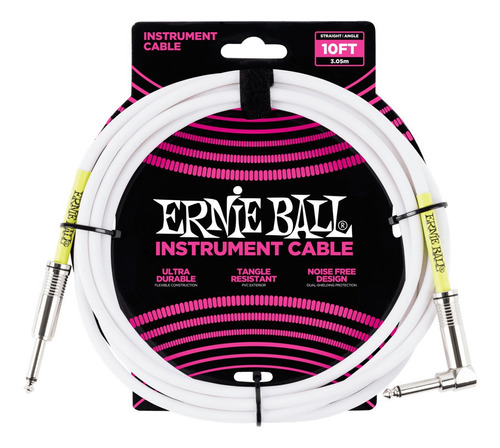 Imagen 1 de 2 de Ernie Ball Cable Para Instrumento P06049 3 Mts Blanco