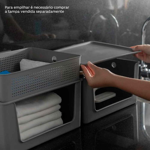 Cesto Organizador Flow Com Abertura Frontal Chumbo 16l