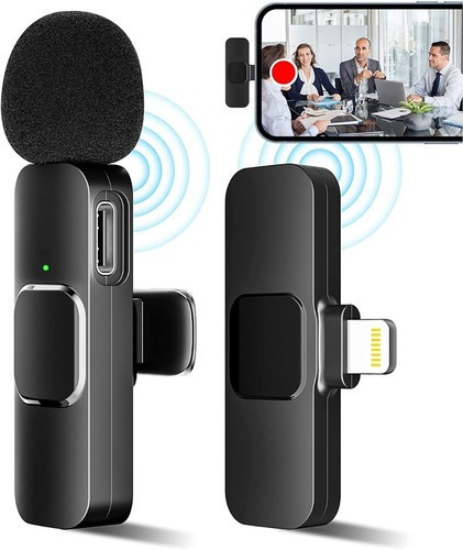 Microfono Inalambrico Para iPhone Microfono Lavalier Celular Color Negro