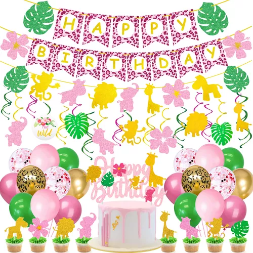 Dos decoraciones de cumpleaños salvajes para niña, decoración de fiesta de  Safari rosa, telón de fondo de animales del bosque de la selva, arco de  Globo Verde Salvia para 2 años - AliExpress