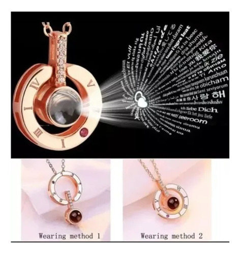 Collar Te Amo 100 Idiomas + Cajita De Regalo Cadena Colgante