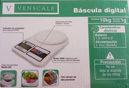 Balanza Digital Peso De Cocina 10 Kg 1 G De Sensibilidad 