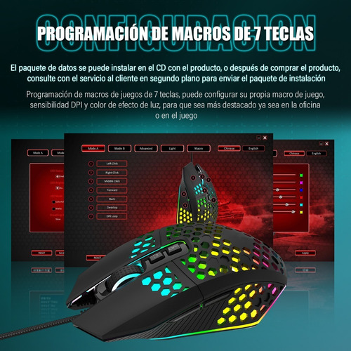 Mouse Ergonómico Y Programable Con Cable Para Videojuegos