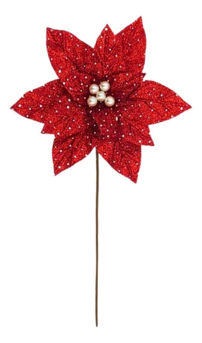 Flor De Navidad 28cmx40cm Color Rojo, Pistilos Dorados