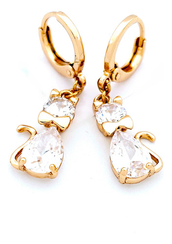 Aretes Gato Colgante Arracadas Pendientes Mujer Oro Laminado