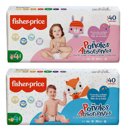 Pañales Para Bebe Fisher-price Etapa 4 100% Absorción 40 Pzs Género Niños