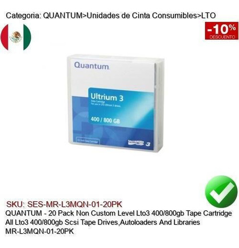 Imagen 1 de 1 de Quantum 20pk Lto3 400/800gb Cinta Respaldo Mr-l3mqn-01-20pk