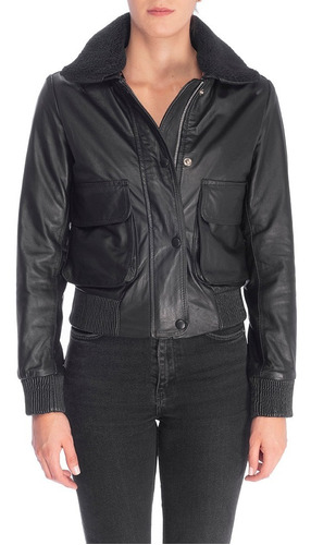 Chaqueta Cuero Mujer Marca La Chamarra Negro Ref Loma