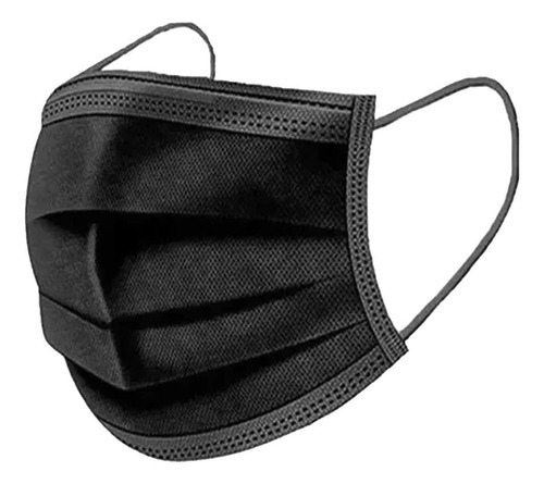 50 mascarillas desechables de triple capa con pinza nasal, color negro, diseño de tela lisa