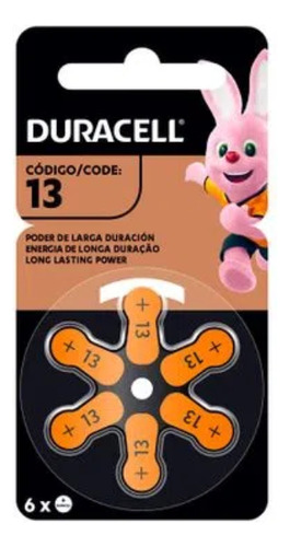 6 Pilas Duracell #13 Medicados Sordera Para Audifono Cod:13 