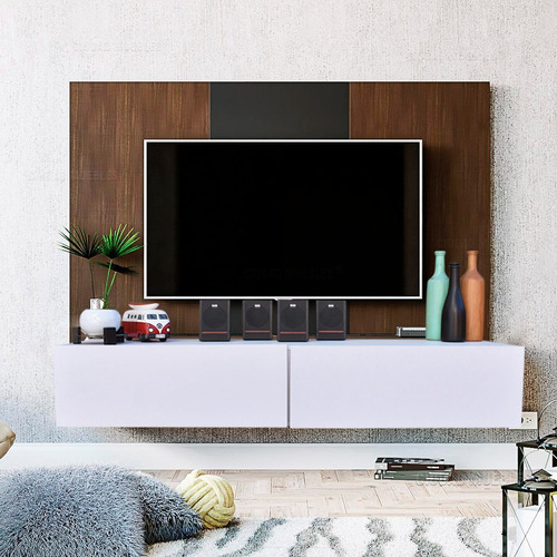 Centro De Entretenimiento Flotante Hogare 120 Cm Para Tv Color Blanco