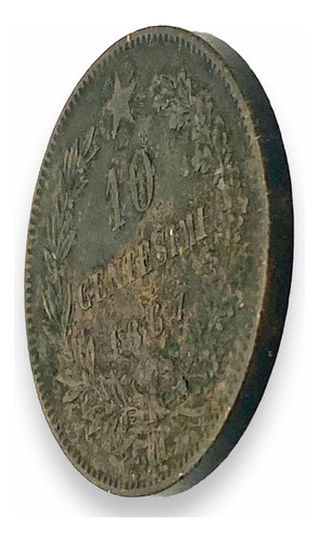 Moneda Antigua De Cobre De Italia 10 Centesimos Del Año 1867 (Usado)
