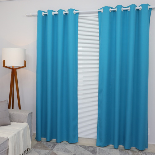 Cortina Sala/quarto Oxford 300x270 Ilhós Cromado Para Varão Cor Azul-turquesa