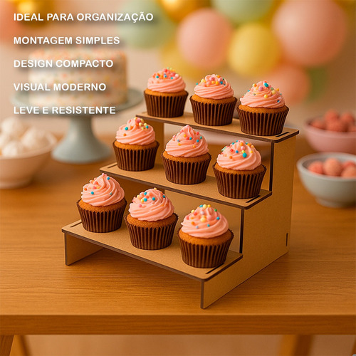 Escada Mdf 4 Degraus 26cm Expositor Mesa Desmontada