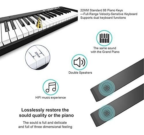 Fverey Teclado De Piano Digital Plegable De 88 Teclas, Tecla