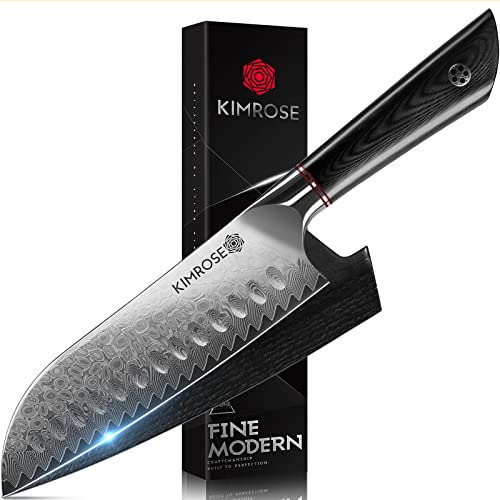 Kimrose Cuchillo Santoku De Damasco  7 Pulgadas  67 Capas