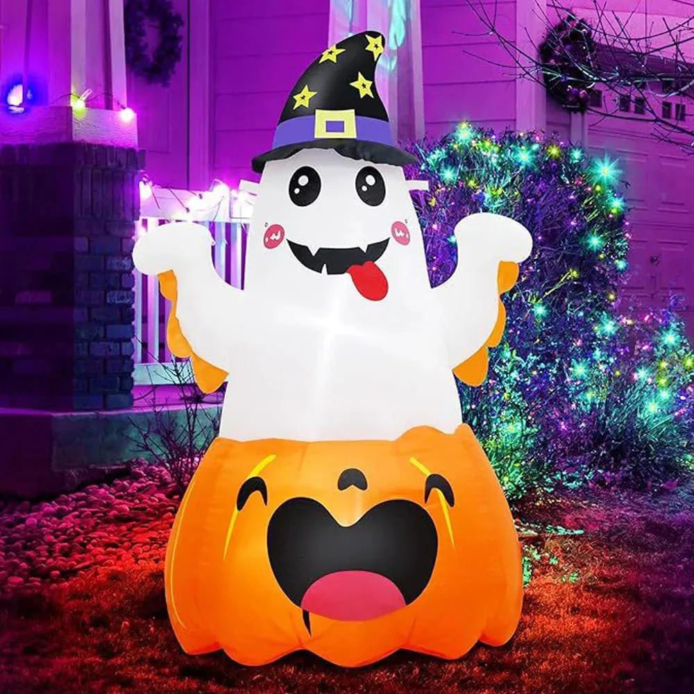 Inflable 1.5M calabaza de Halloween con led fantasma decoración de muñeco de nieve
