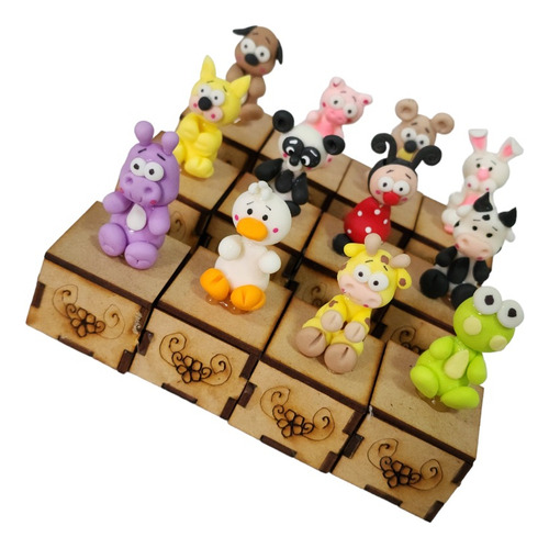 Recuerdo Baby Shower Con Animalitos Caja Madera 12 Pz