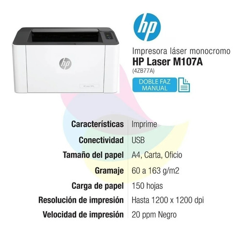 Impresora Hp Laser 107a Blanca Y Negra 220v Toner 105a C/iva