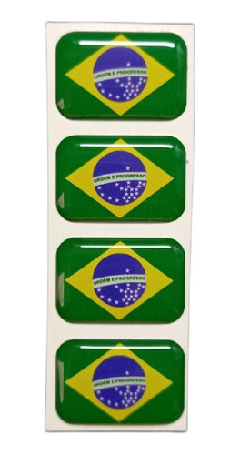 4 Bandeirinhas Brasil Resinada Tarjeta Adesivo Placa Relevo$