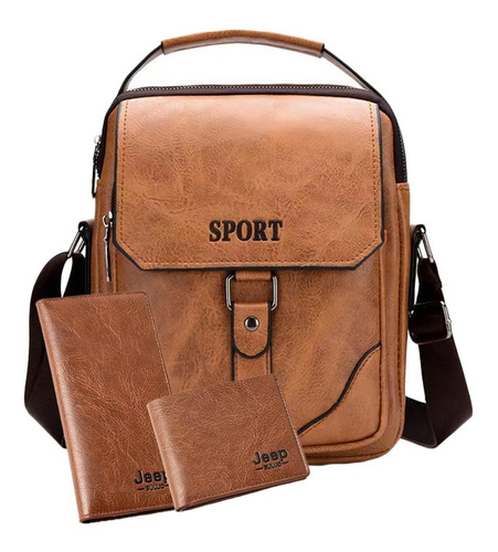 Combo De Bolso De Hombro Para Hombre, Piel