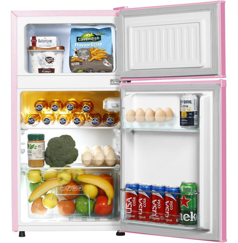 Mini Refrigerador Frigobar Con Freezer Rosa 2 Puertas