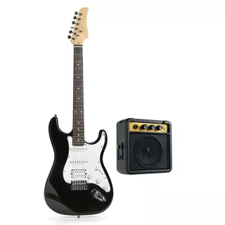 Guitarra Eléctrica Femmto Stratocaster Blanca Y Negra Brillante Mastil de Arce con Amplificador