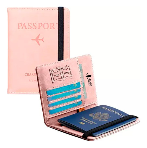 Porta Pasaporte Documentos Funda Protectora Viaje Con Rfid Color Rosa