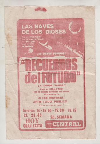 1970 Flyer Cine Uruguay Recuerdos Del Futuro Daniken Reini 