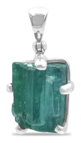 Dije De Cristal Esmeralda 1.32 Pulgadas En Plata De Ley Color Verde