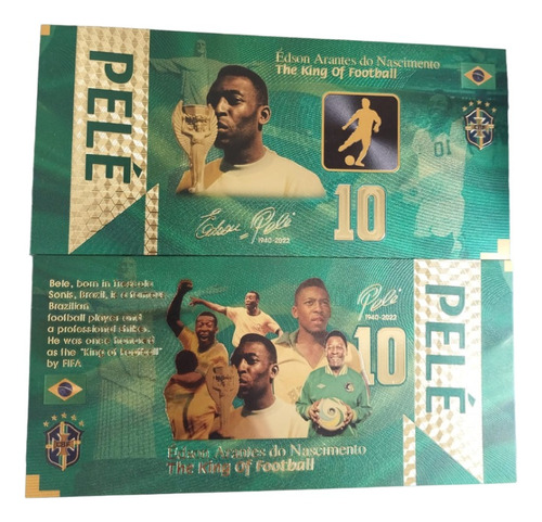 Billete Premium Foil Oro Futbol Souvenir  Pele 10 Reales