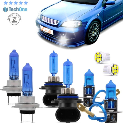 Kit Lampadas Astra Sunny 2001 2002 2003 2004 Farol Baixo H7 Alto Hb3 Milha H3 - Techone 8500k 55w 12v Inmetro + Brinde