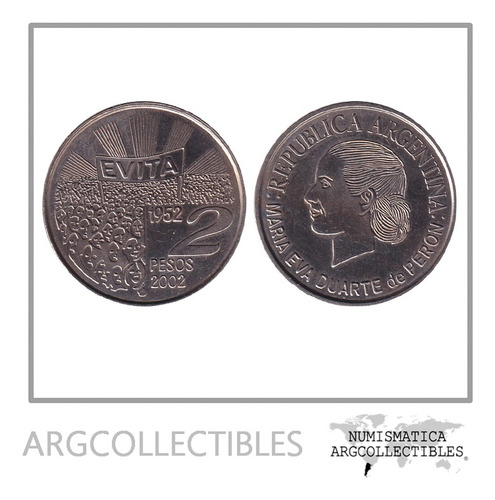Argentina Moneda 2 Pesos 2002 Niquel Km-135/cj-7.3.2 Unc