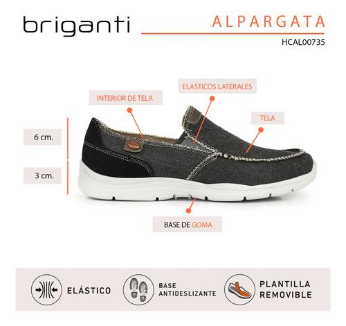 Alpargata Hombre Tela Confort Mocasin Elastico Briganti Goma