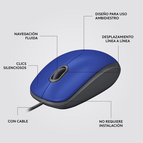 Logitech M110 Mouse Con Cable Usb Azul