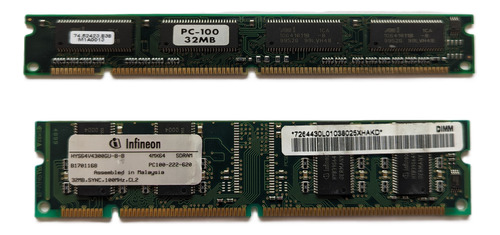 2 Modulos De Memoria Ram Dimm Pc100 168 Pines 32mb Cada Uno