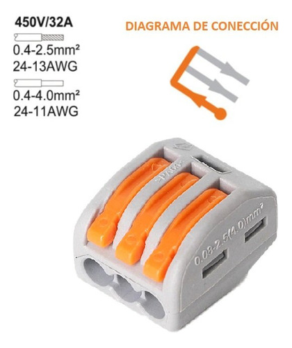 10x Pack Conector Eléctrico Rápido Wago 213 ( 3 Pines )