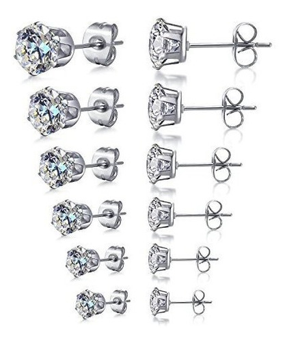 Imagen 4 de 7 de 12 par Acero Inoxidable Mens Womens Stud Aretes Set Negro Y