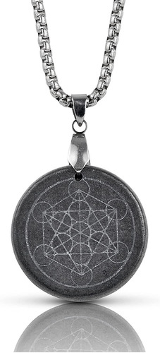 Luxar Shungite Stone Necklace Engraved Metatron's Cube Desig