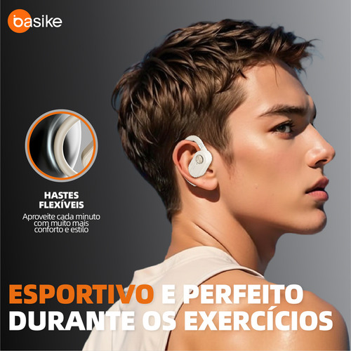 Fone De Ouvido Sem Fio Basike Bluetooth5.4 Ows Com Tela Lcd Cor Branco