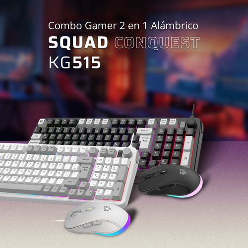 Combo Gamer 2 En 1 Alámbrico Squad Conquest Kg515 Alámbrico Mouse Blanco Teclado Blanco
