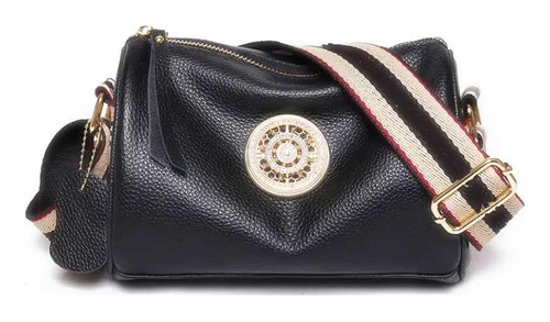 Cartera Negra De Cuero Pu De Mujer