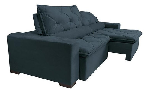 Sofá Lisboa 2,72m retrátil, reclinável com molas no assento tecido suede velusoft Azul - Cama InBox